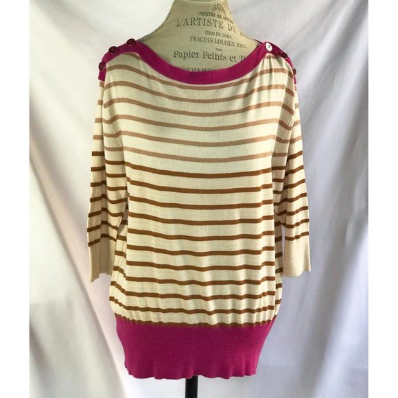 Anthropologie Yellow Bird Knit Striped Sweater Size M - Picture 2 of 11